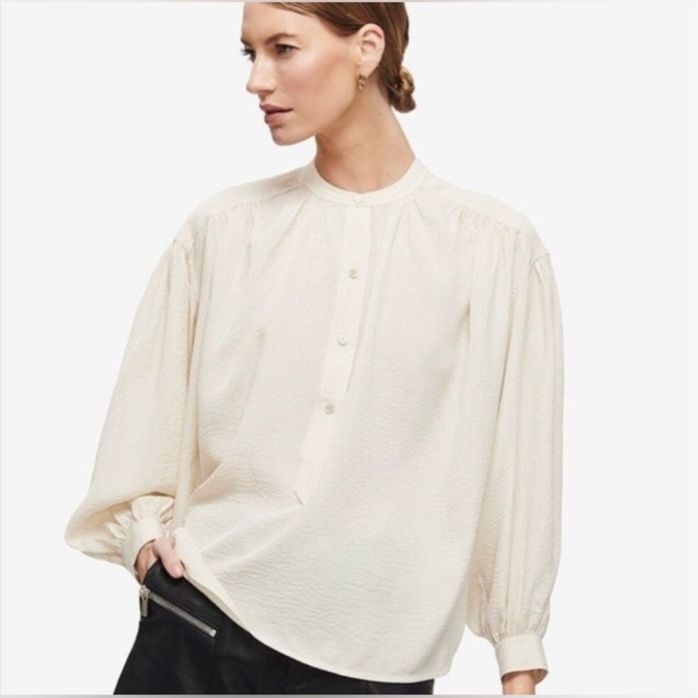 Silk blouse with charcoal pinstripe